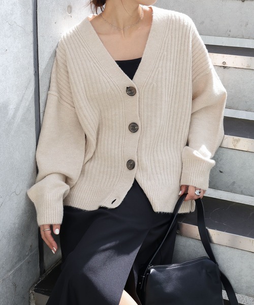 andme（アンドミー） カーディガン リブ編みボックスシルエット長袖