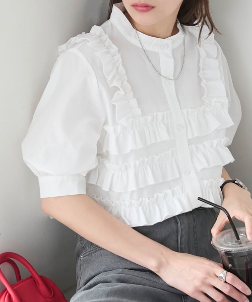 BONLECILL（ボンルシール） ブラウス シャツ フリルビスチェドッキング