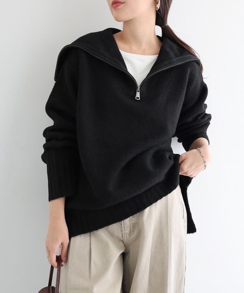 andme（アンドミー） ニット セーター セーラーカラー長袖ハーフジップ