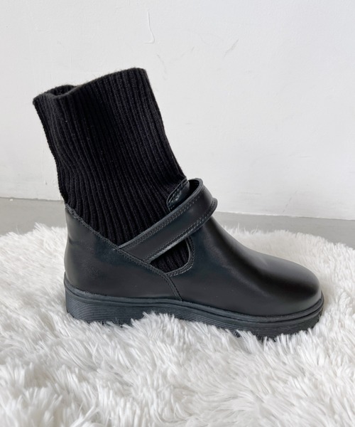 Loueme ブーツ ニットドッキングベルトソックスブーツ レディース