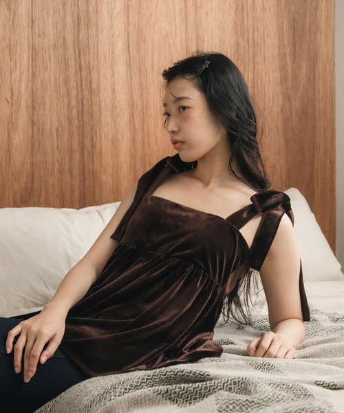 HEILIS（ヘイリス） キャミソール 「original」肩リボンベロアビスチェ