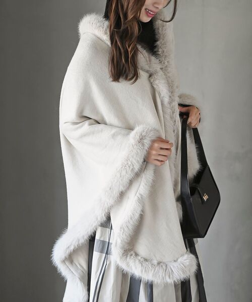 r・p・s（アールピーエス） ポンチョ フェイクファーポンチョコート