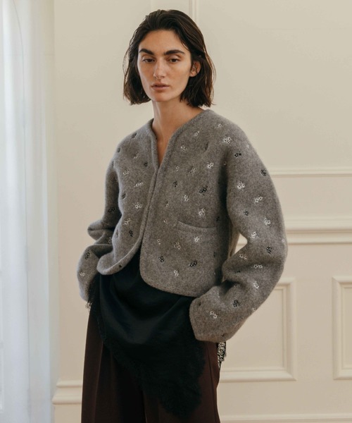 CREDONA（クレドナ） カーディガン FLOWER EMBROIDERY KNIT JACKET