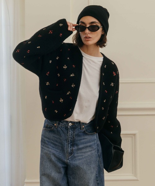 CREDONA（クレドナ） カーディガン FLOWER EMBROIDERY KNIT JACKET