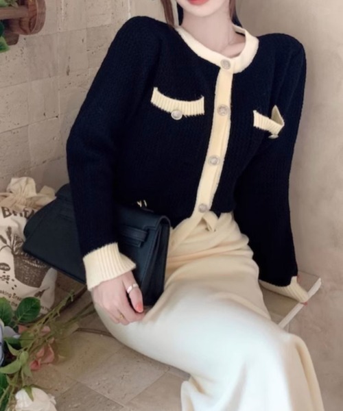 LACーVERT カーディガン バイカラーカーディガン レディース