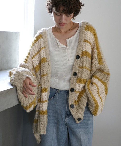 select MOCA（セレクトモカ） カーディガン マルチボーダーニット