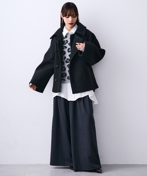 MONOe ピーコート pコート ウールライクボリュームショートコート