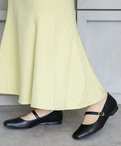 パンプス メリージェーン ストレッチ スクエアパンプス「日本製