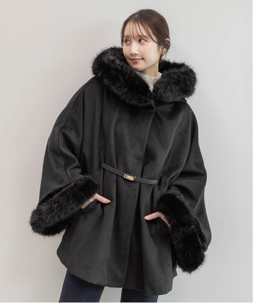 RANDA（ランダ） ポンチョ 2WAY ファー付きミドルケープコート