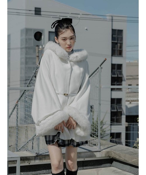 RANDA（ランダ） ポンチョ 2WAY ファー付きミドルケープコート