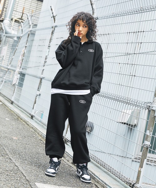 トレーナー スウェット 「 セットアップ 」ロゴ刺繍襟付きスウェット+