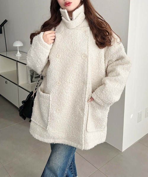 moment+ ピーコート pコート フェイクリングウール2WAYアレンジカラーP