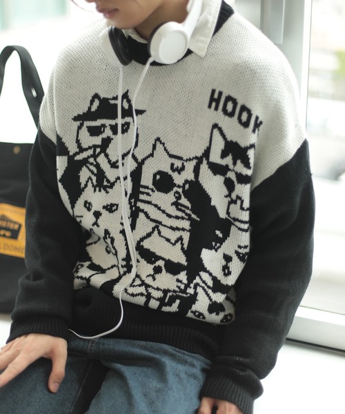セーター ニット HOOK -original- 激カワ にゃんにゃんマフィア総柄