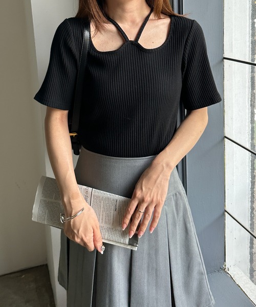 RANAN（ラナン） tシャツ バックリボンホルターネックリブトップス