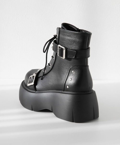 DearMyLove ブーツ スタッズ闇闇レースアップ厚底スニーカーブーツ