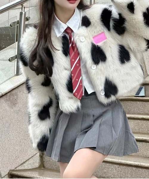 gossip!ロサンゼルス コート アウター Y2K ハート柄 エコファーコート