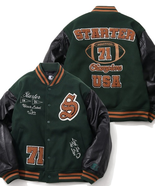 STARTER（スターター） スタジャン 袖 PU フェイク メルトン 中綿