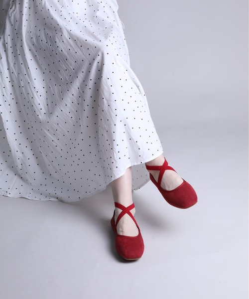 shoes365 バレエシューズ パンプス 「shoes365」スエード素材のクロス