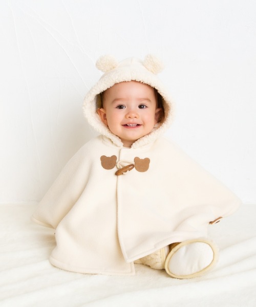 HOT BISCUITS ポンチョ お耳付きボアフリース ダッフルマント キッズ