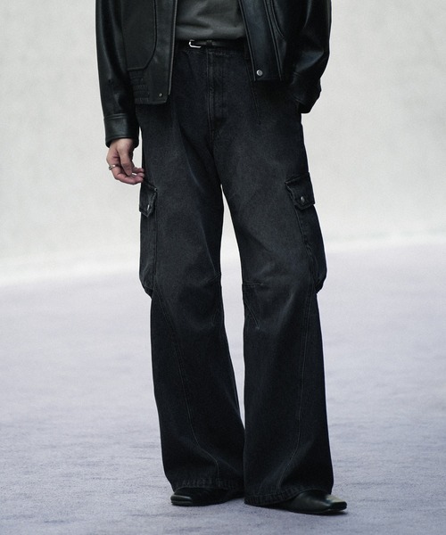 WYM LIDNM ジーンズ VINTAGE WASHED DENIM CURVED CARGO メンズ