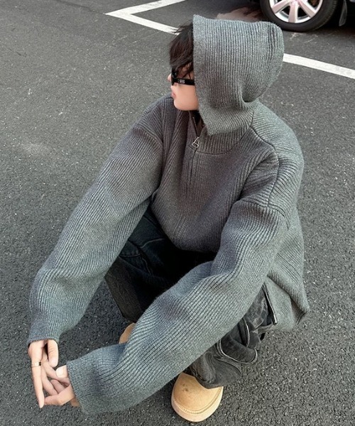 CELENA BEATS パーカー ダブルジップ フード付き ニット パーカー