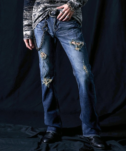 FUGA ジーンズ 「FUGA/フーガ」ペイント加工フレアデニムパンツ メンズ