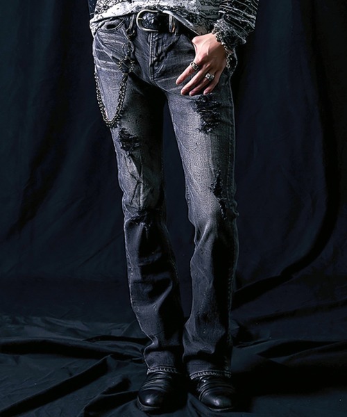 FUGA ジーンズ 「FUGA/フーガ」ペイント加工フレアデニムパンツ メンズ