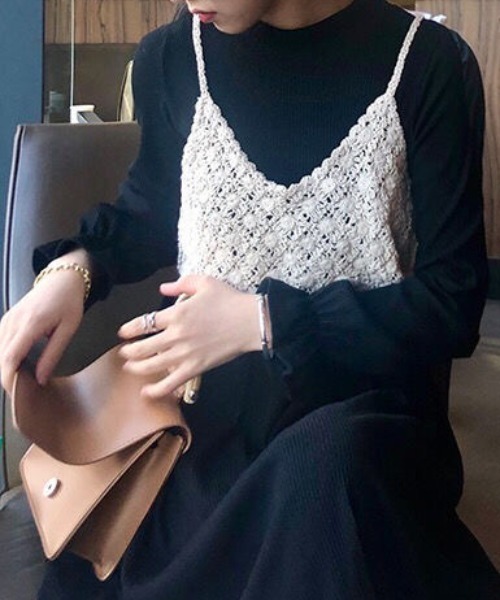 SEN TOKYO キャミソール さらっとお洒落。かぎ編み ショートVネック