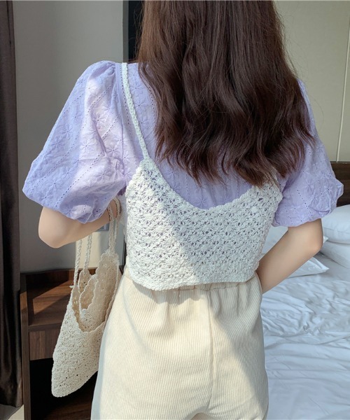 SEN TOKYO キャミソール さらっとお洒落。かぎ編み ショートVネック