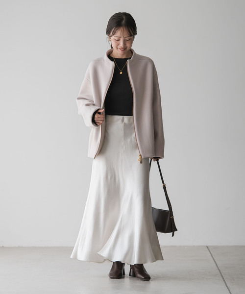 NOBLE（ノーブル） ノーカラーコート コート MTRレイズドネックジップ