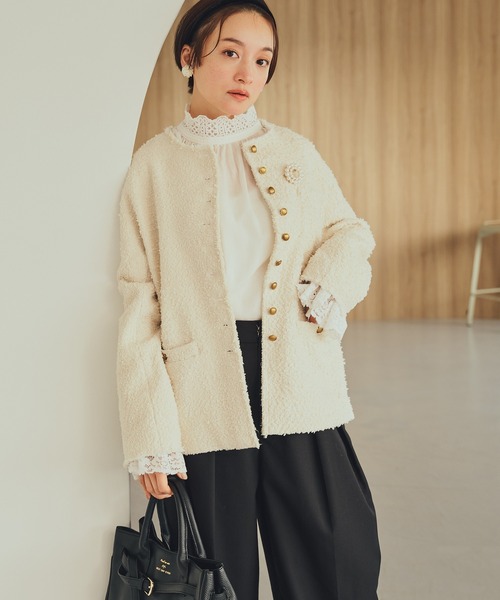 pual ce cin ジャケット ノーカラージャケット アソート ツイードノー