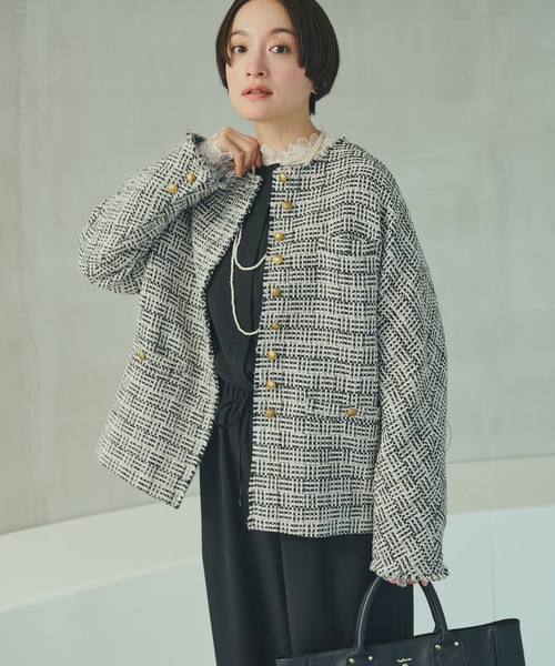 pual ce cin ジャケット ノーカラージャケット アソート ツイードノー