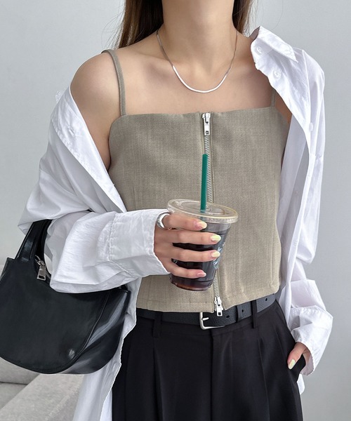 andme（アンドミー） キャミソール リネンライクダブルジップビスチェ