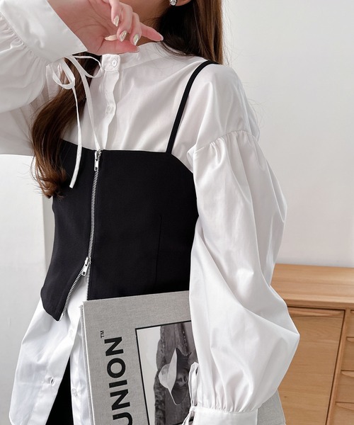 andme（アンドミー） キャミソール リネンライクダブルジップビスチェ