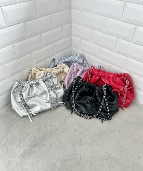 Loueme ハンドバッグ 「6色展開」メニーリボンチェーンショルダー