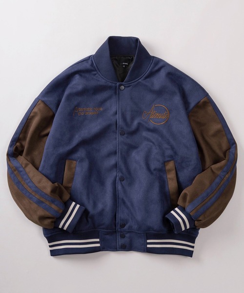 ブルゾン アウター 「85」ワンポイント刺繍 フェイクスウェード 袖配色