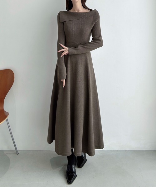 Meiru ワンピース オフショル風フレアニットワンピース : ZOZOTOWN