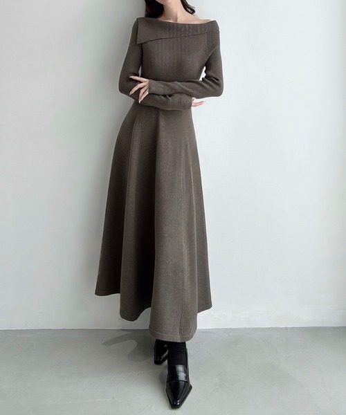 Meiru ワンピース オフショル風フレアニットワンピース : ZOZOTOWN