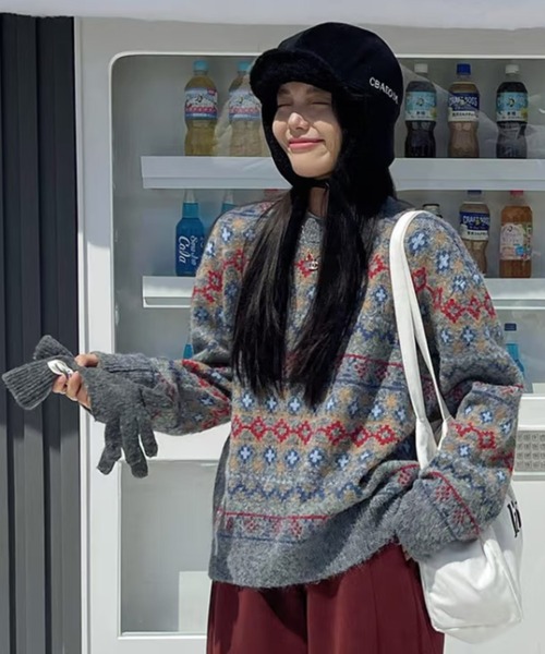 DIAVEL ニット セーター 「秋冬新作」ノルディック柄フェアアイル