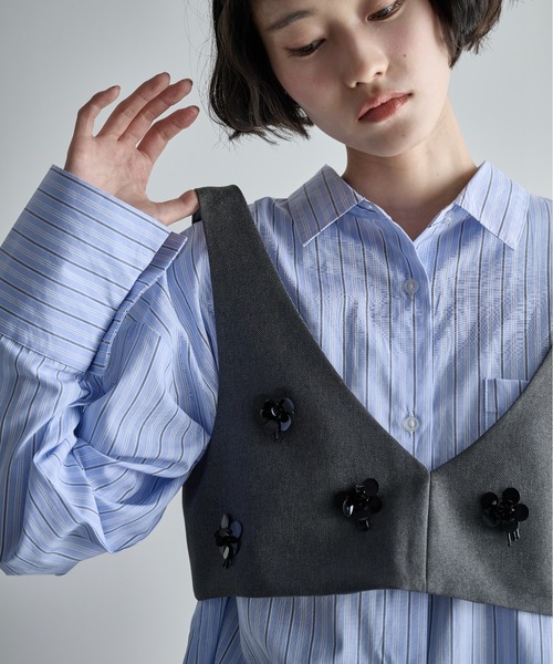 THE Yon フラワーモチーフビジューデザインビスチェ レディース