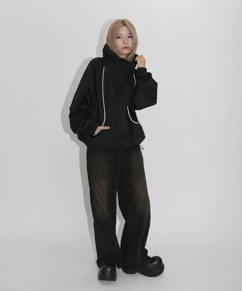 ブルゾン アウター ハーフジップパイピングリフレクトテックジャケット