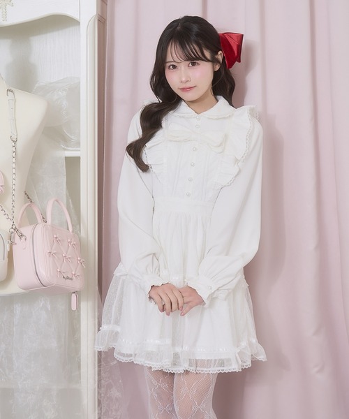 Honey Cinnamon（ハニーシナモン） ワンピース フロントリボンドット