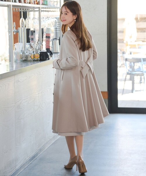 Tiaclasse ノーカラーコート コート ノーカラーバックリボンウール