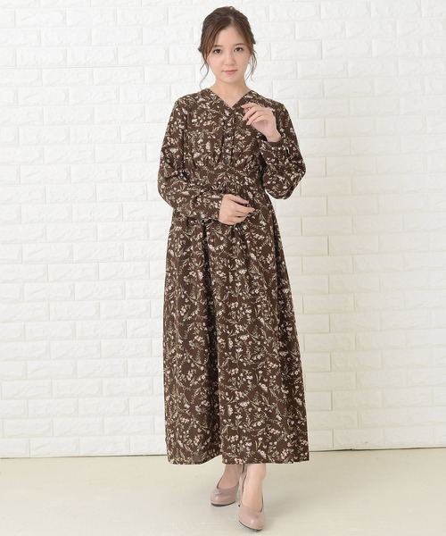 Lace Ladies（レースレディース） ワンピース 花柄フレア 長袖 Vネック