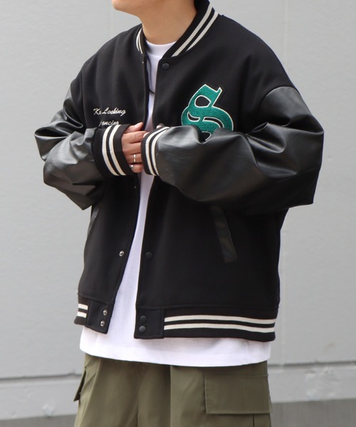 スタジャン サガラワッペン刺繍 ビッグシルエットスタジャン ウール