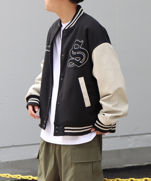 スタジャン サガラワッペン刺繍 ビッグシルエットスタジャン ウール