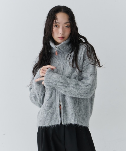 NUJOH ニット セーター Cable Zip High Neck Knit / ケーブルジップ