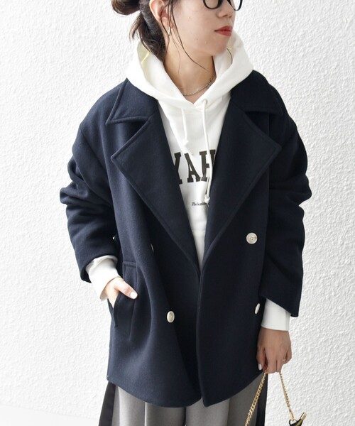 SHIPS any ピーコート pコート any: ウール ミックス コクーン