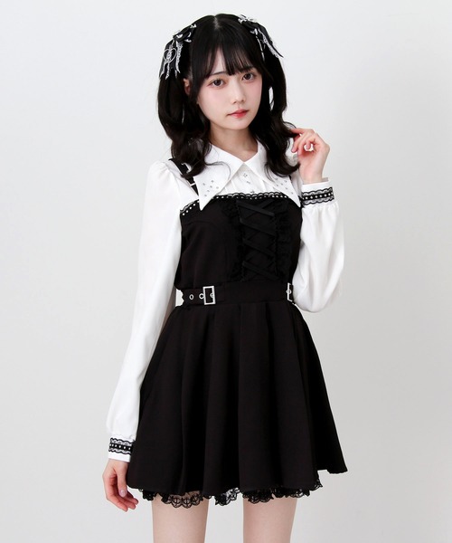 DearMyLove ワンピース 十字架スタッズジャンスカ風レースアップ