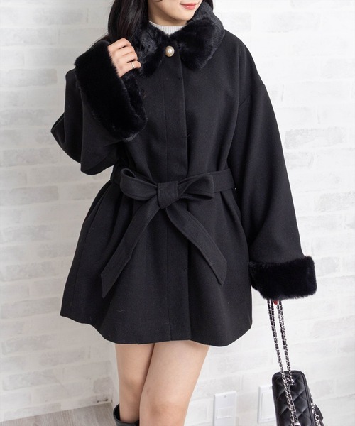 clear コート アウター ベルト付きミドルファーコート「大人